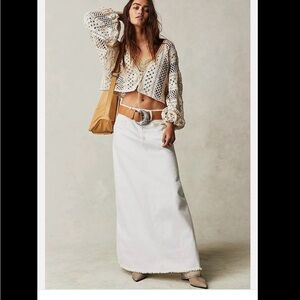 We The Free Come As You Are White Denim Western Boho Maxi Skirt